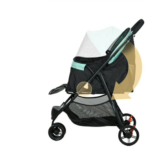 Poussette Pour Chien Pliable 80,5x51,5x100 Cm En Polyester Vert Avec Housse Pluie Et Grand Panier