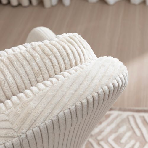 Chaise Berçante En Velours Côtelé Avec Assise Rembourrée Et Pieds En Bois, Écru