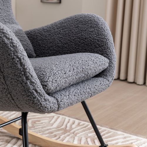Chaise Berçante à Dossier Haut Avec Coussin D’appui-tête Ajustable Et Cadre En Bois Massif, Gris