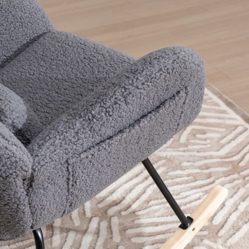 Chaise Berçante à Dossier Haut Avec Coussin D’appui-tête Ajustable Et Cadre En Bois Massif, Gris