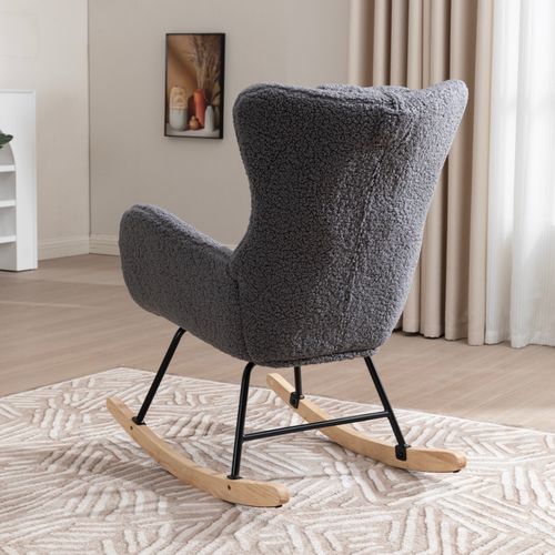 Chaise Berçante à Dossier Haut Avec Coussin D’appui-tête Ajustable Et Cadre En Bois Massif, Gris