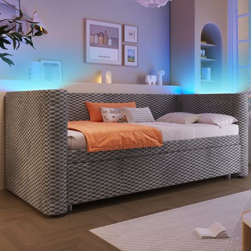 lit gigogne 90x200 Cm Avec Structure Convertible En 180x200 Cm Velours Gris