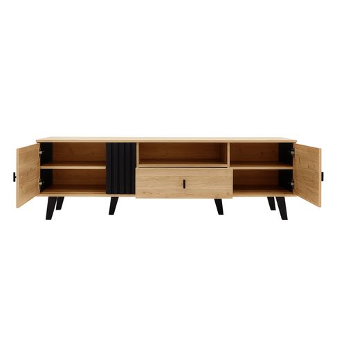Meuble TV Élégant (170 Cm) Avec Design Bois Et Noir,lowboard Avec Tiroirs,nombreuses Fonctions