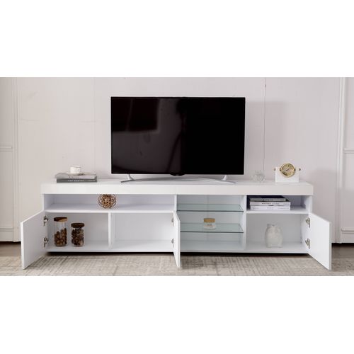 Meuble TV Moderne Blanc,panneau Lumineux,éclairage LED Variable,pour Salon Et Salle à Manger,180 Cm