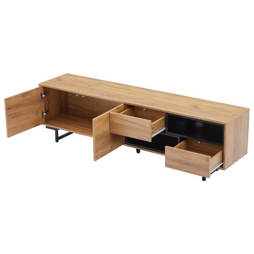 Meuble TV Bas 173x38x48 cm, Rangement Ouvert Avec Étagères En Échelle, Bois, TV Jusqu’à 70
