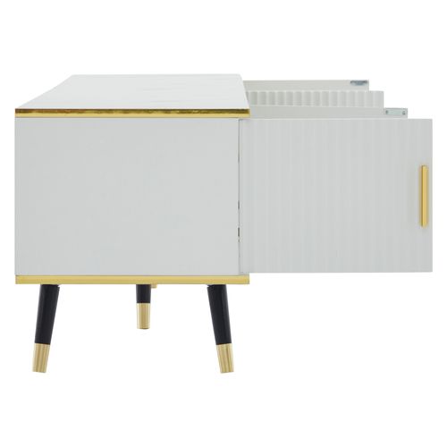 Meuble TV Moderne 200x40x46 cm, Finition Marbre, 2 Portes, 1 Tiroir, TV Jusqu’à 90 pouces