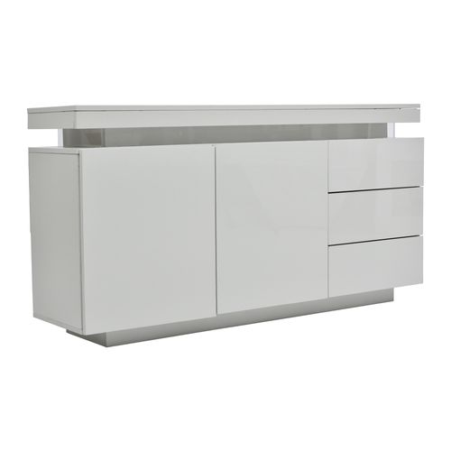 Buffet 140x35x72,5 Cm Blanc Laqué Avec Éclairage LED Pilotable Par Application, 2 Portes 3 Tiroirs