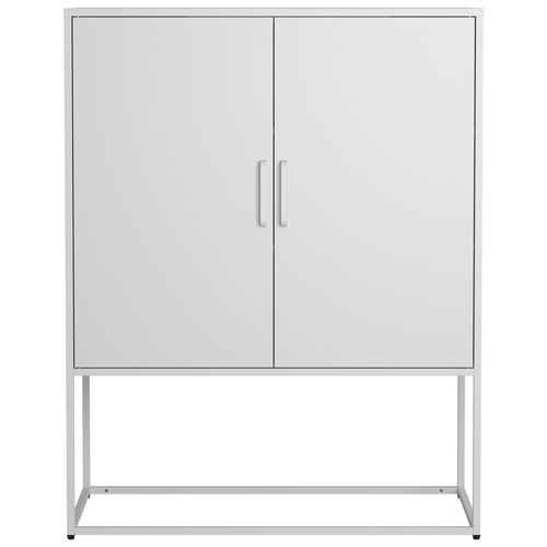 Buffet Métallique Blanc 85x40x109 Cm, 2 Étagères, Portes Magnétiques, Ancrage Anti-basculement