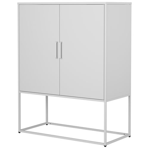 Buffet Métallique Blanc 85x40x109 Cm, 2 Étagères, Portes Magnétiques, Ancrage Anti-basculement
