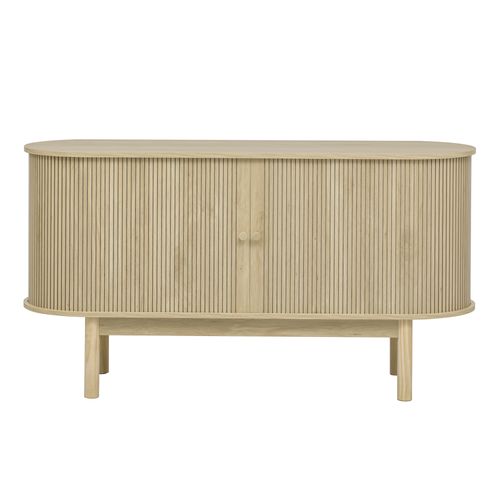 Buffet 138 Cm En Bois Naturel, Mdf Et Pieds En Pin, Façade à Lamelles Au Style Contemporain