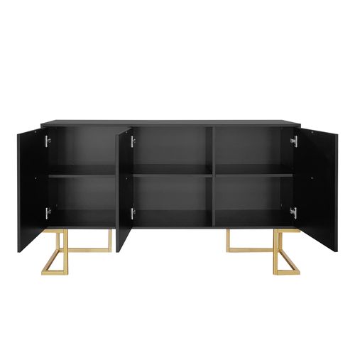 Buffet 3 Portes Noir En Mdf Avec Base Métal En L Et Poignées Dorées – Rangement Modulable