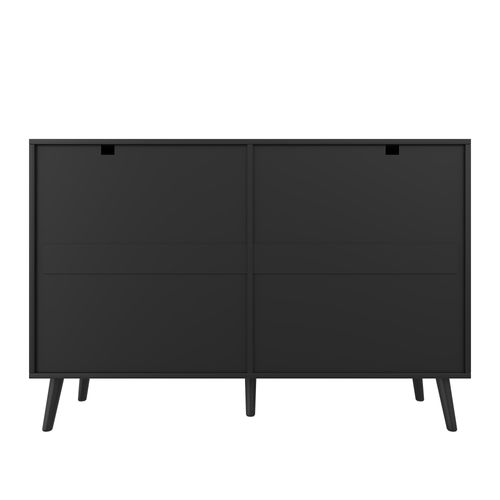 Buffet Et Commode Noir Et Bois Naturel, Portes Surélevées, Pour Salon, Entrée, Salle à Manger.