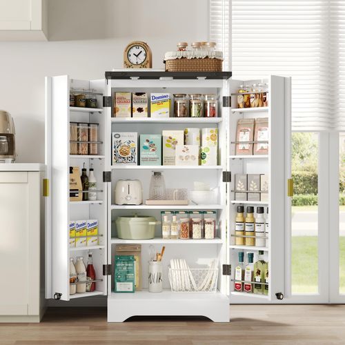 Buffet Blanc (120x60,5x40 Cm) Avec LED, Étagères Réglables, Porte Moderne, Et Étagère à Épices