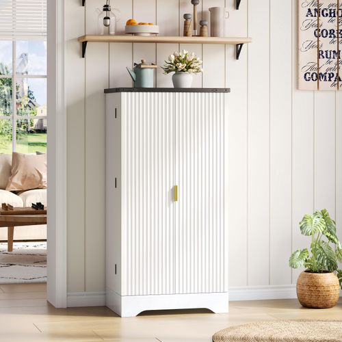 Buffet Blanc (120x60,5x40 Cm) Avec LED, Étagères Réglables, Porte Moderne, Et Étagère à Épices