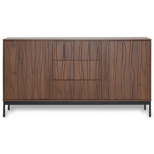 Buffet (150 Cm) Chêne Foncé, 3 Tiroirs, Design Mid-century Modern, Pour Cuisine, Salon Ou Entrée