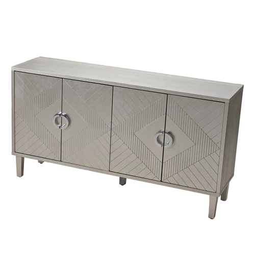 Meuble De Rangement 4 Portes, Pieds En Pin, Mdf, Pour Salon, Chambre Et Cuisine, 152 Cm, Champagne