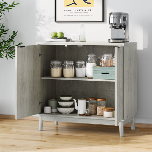 Buffet Gris Wash, Avec Étagères Réglables, Bois, Pour Salon, Hall Et Entrée