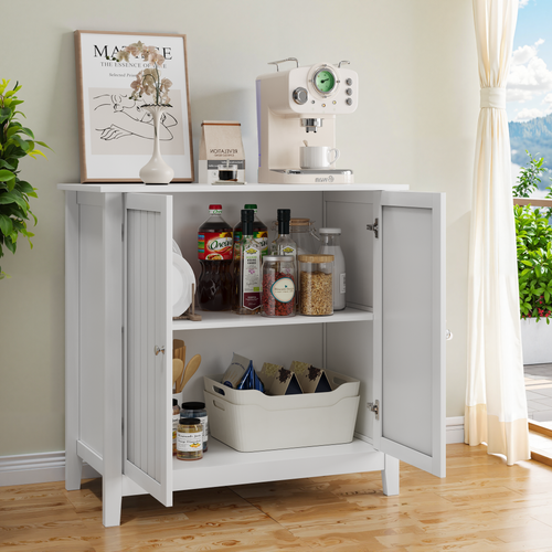 Buffet Moderne Avec Étagères Réglables,portes Doubles,pour Salon,salle De Bain Et Chambre (blanc)