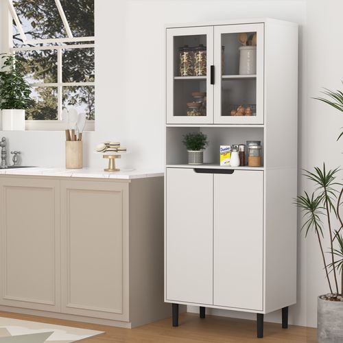 Buffet (blanc) Avec Portes En Verre, Étagères Réglables, Pour Salon Et Chambre