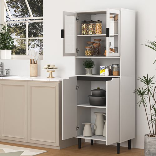 Buffet (blanc) Avec Portes En Verre, Étagères Réglables, Pour Salon Et Chambre