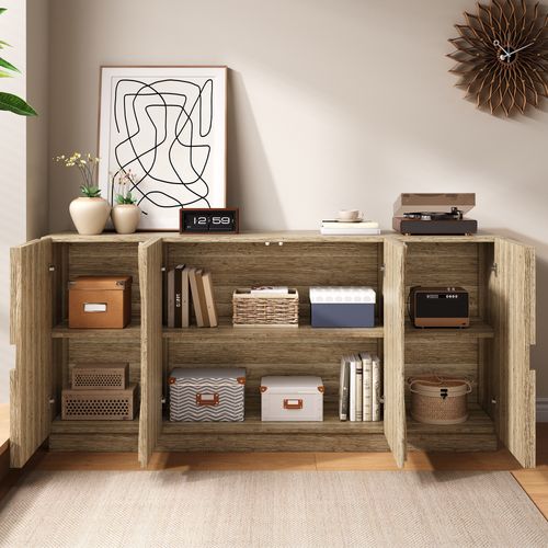 Buffet Avec Étagères Et Amortisseur, Finition Bois , Meuble Pratique Pour Salon.