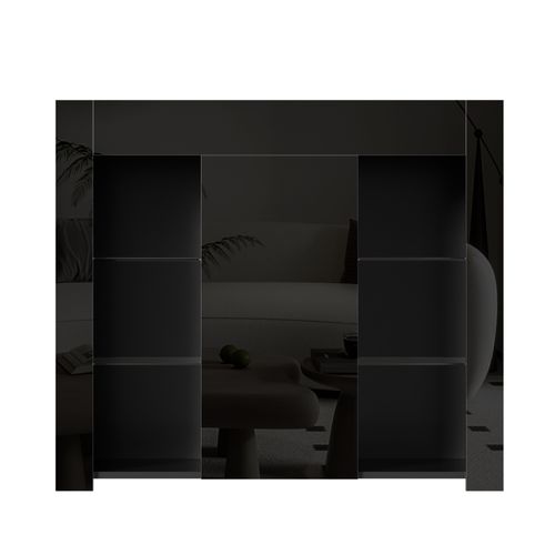 Buffet Moderne Noir, Façade Brillante, Étagères En Verre,  Meuble De Rangement 95×35×83cm