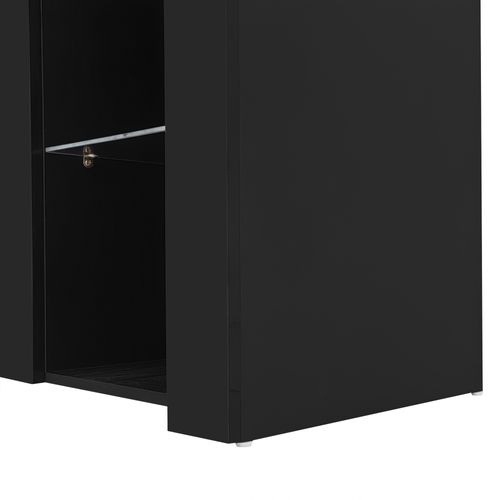 Buffet Moderne Noir, Façade Brillante, Étagères En Verre,  Meuble De Rangement 95×35×83cm