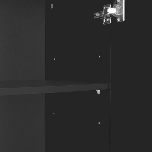 Buffet Noir Moderne Avec Poignées Dorées, Étagères Réglables Pour Salon Ou Salle à Manger.