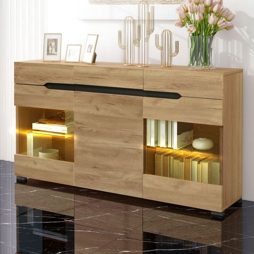 Buffet LED Moderne, 3 Portes, 3 Tiroirs, Grand Espace De Rangement Pour Salon.