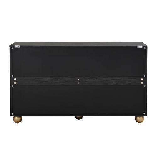 Buffet 4 Portes Sculptées, Étagères Ajustables, Poignées Métal, Pieds Sphériques