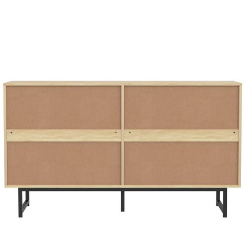 Buffet 140×39,5×80 Cm, Rotin Naturel, 4 Portes, Élégant Pour Salon Et Salle à Manger.