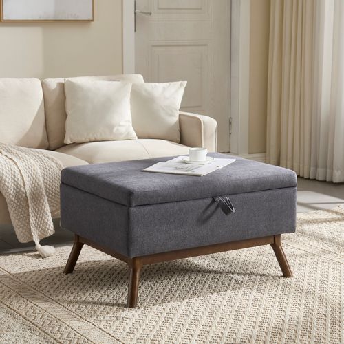 Table Basse 80x59x45 Cm En Lin Gris Foncé — Banquette Multifonction Mid‑century, Élégante