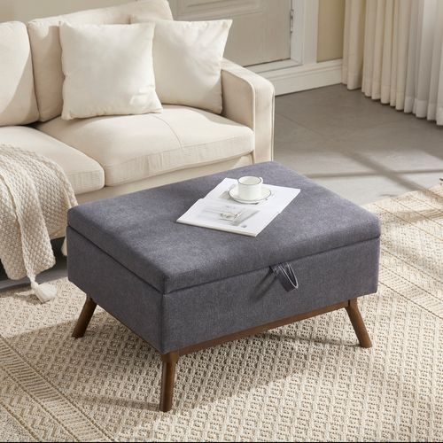 Table Basse 80x59x45 Cm En Lin Gris Foncé — Banquette Multifonction Mid‑century, Élégante