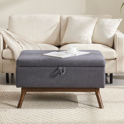 Table Basse 80x59x45 Cm En Lin Gris Foncé — Banquette Multifonction Mid‑century, Élégante