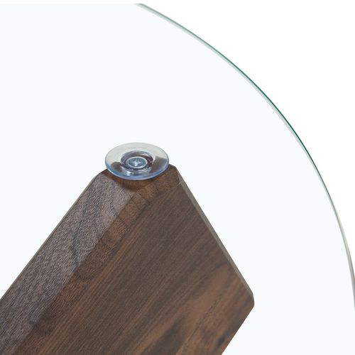 Table Basse Ronde 79 Cm En Mdf Imitation Noyer Et Plateau Verre Trempé 0,8 Cm, Piètement Croix