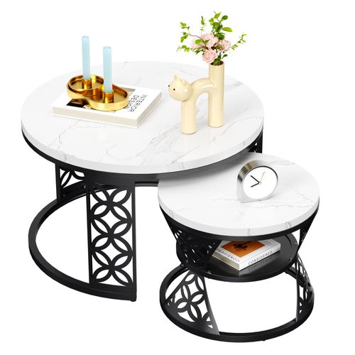 Ensemble De Tables Basses Gigognes Modernes, Composé De Deux Tables Rondes à La Finition Marbre