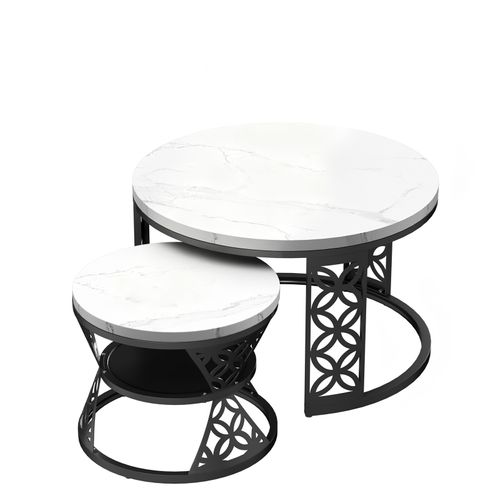 Ensemble De Tables Basses Gigognes Modernes, Composé De Deux Tables Rondes à La Finition Marbre