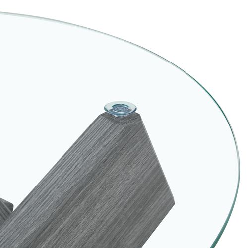 Table Basse Ronde 79 Cm En Verre Trempé 0,8 Cm Et Mdf Gris, Piétement Croisé Design
