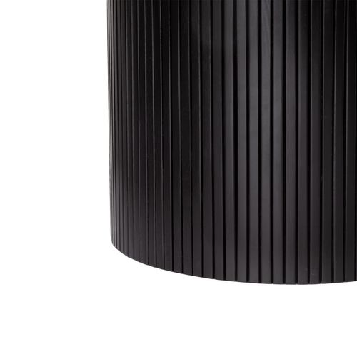 Table Basse Ronde  90 /  60 Cm En Bois Massif Et Mdf, Piètement à Rayures, Finition Noire