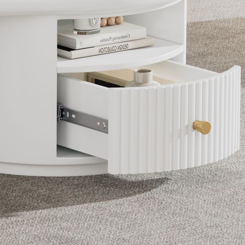 Table Basse Forme Nuage 110x60x37,5 Cm En Mdf Blanc, 1 Tiroir, Design Créatif Et Patins Feutre