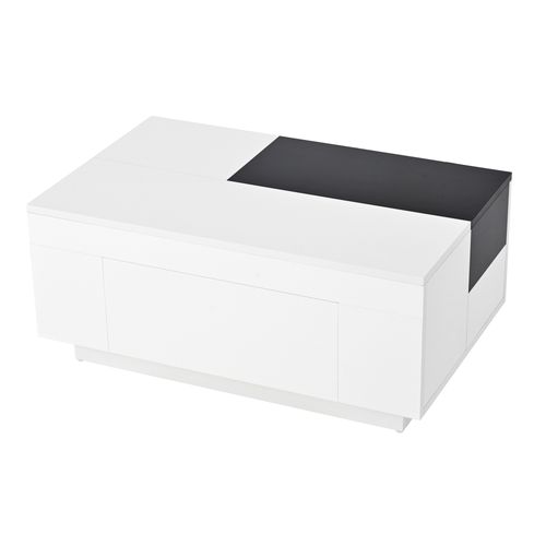 Table Basse Laquée Noir/blanc, LED Rgb 16 Couleurs, Plateau Extensible Et Tiroir Soft-close
