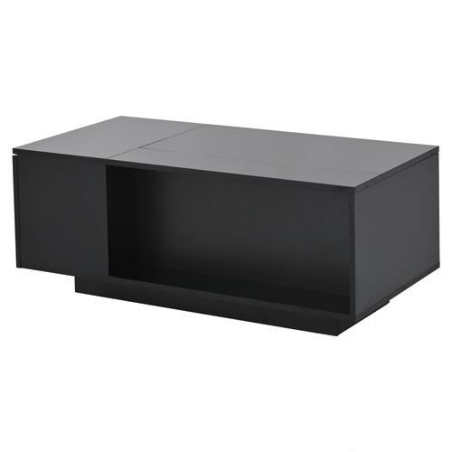 Table Basse 100x50x40 Cm Noire Avec Plateau Relevable Hydraulique, Rangement Caché Et LED Bluetooth