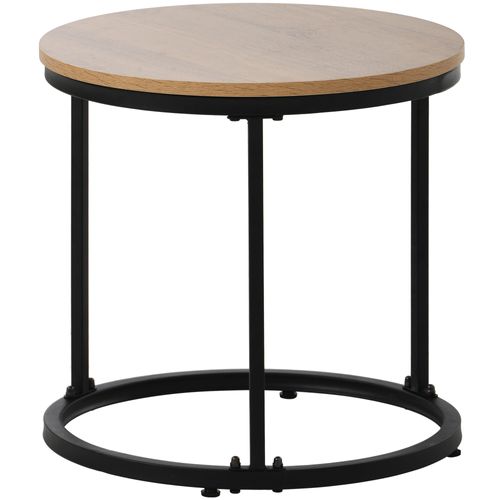 Ensemble De 2 Tables Basses Rondes Effet Chêne, Design Imbriqué, Table D’appoint Salon Moderne