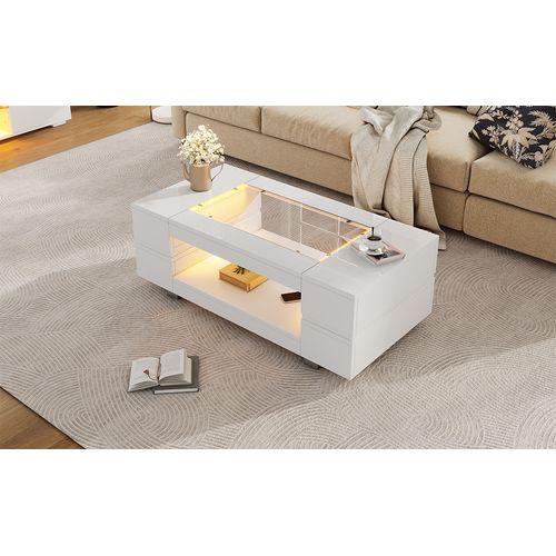 Table Basse Blanche LED, Contrôle Bluetooth Via App, Multifonction, Idéale Pour Salon Et Bureau