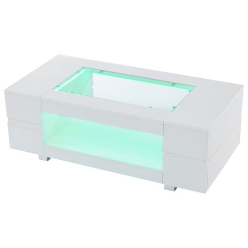 Table Basse Blanche LED, Contrôle Bluetooth Via App, Multifonction, Idéale Pour Salon Et Bureau