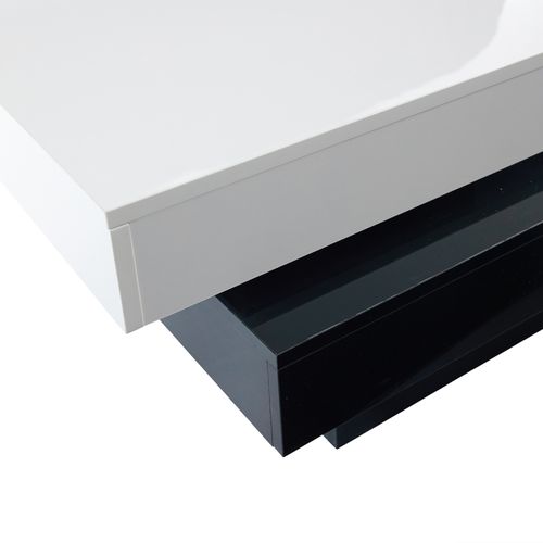 Table Basse Rotative Noir Et Blanc, Double Plateau, Finition Brillante, Design Moderne Pour Salon
