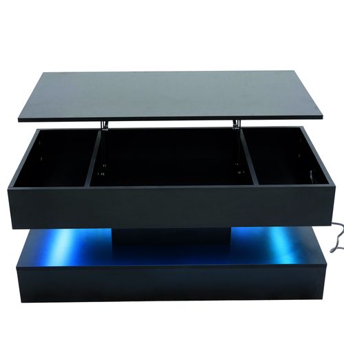 Table Basse Relevable 100x50x42 Cm, LED, Rangement Caché, Mécanisme Hydraulique, Charge 50 Kg