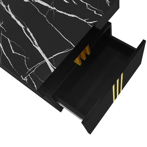 Table Basse Moderne Rectangulaire, Effet Marbre, 2 Tiroirs Bois, 100x50x40 Cm, Pour Salon