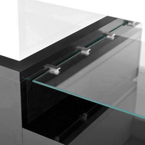 Table Basse LED Moderne 90x45x35,5 Cm, Plateau En Verre Brillant, Contrôle App Et Bluetooth