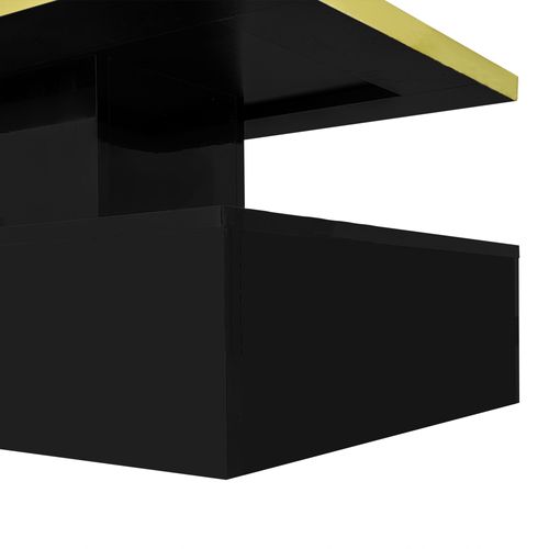 Table Basse Laquée Brillante Avec LED Intégrée, Double Plateau Et Tiroirs Pour Salon